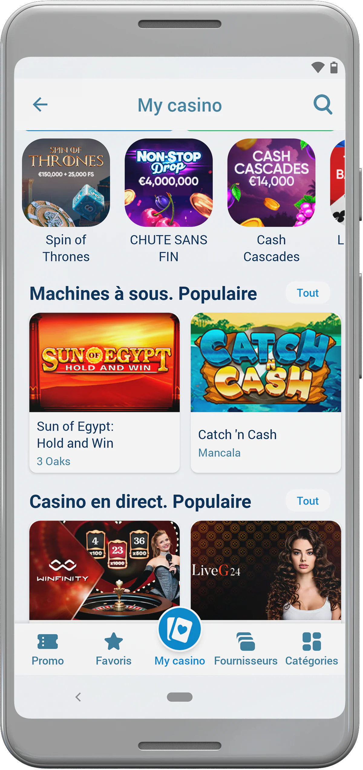 La section casino de l'application mobile 1xBet contient une vaste collection des jeux les plus populaires et les plus intéressants